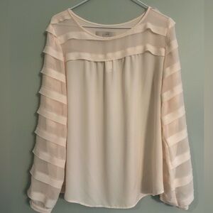 LOFT Women's Blouse with Sheer Striped Sleeves